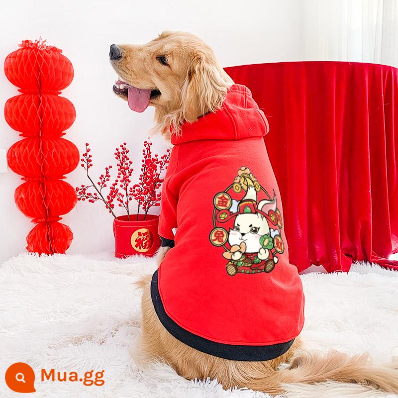 Quần áo cho chó lớn mùa xuân và mùa thu chống rụng lông Samoyed Labrador cho chó trung bình chó con lớn Golden Retriever quần áo mùa thu và mùa đông - (Mùa xuân cộng nhung) thỏ vàng hoodie đỏ mang lại sự giàu có