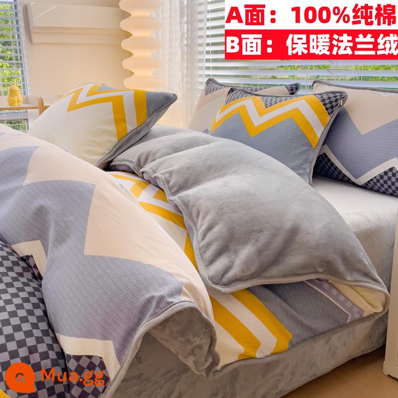 Cotton nguyên chất nhung một mặt vỏ chăn nỉ san hô flannel đơn ký túc xá sinh viên đơn người mùa đông trẻ em ab-mặt cotton - Không khí nhạc jazz (tất cả cotton và nhung)