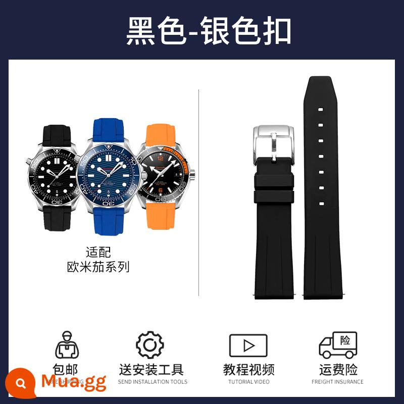 Dây đeo cao su flo phù hợp với dây đeo silicon Tissot IWC Omega Longines Concas Mido Panerai nam - Khóa chốt màu đen bạc sang trọng (cao su flo)