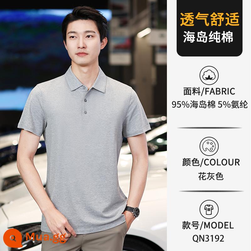 Áo sơ mi polo in logo tùy chỉnh quần áo làm việc văn hóa áo sơ mi ve áo quần áo làm việc áo thun tay ngắn quần áo làm việc thêu cotton nguyên chất tùy chỉnh - Loại E-Hoa Màu Xám