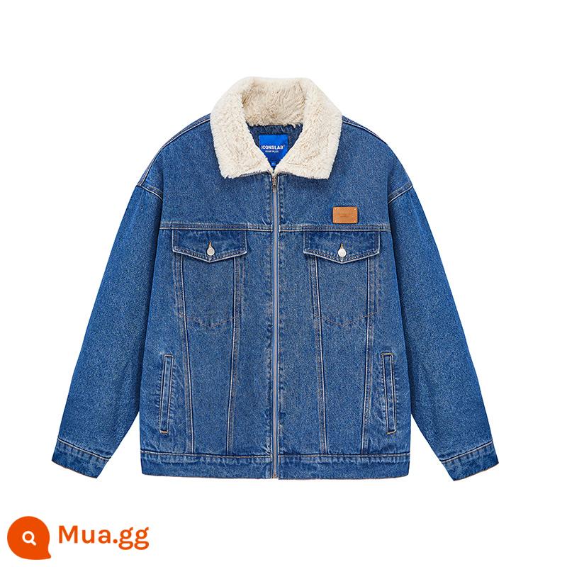 [Cùng phong cách của Zhang Zeyu] [SSUR PLUS] ICONSLAB Rabbit Down Vintage Washed Fur Fur Áo khoác denim - rửa sạch màu xanh