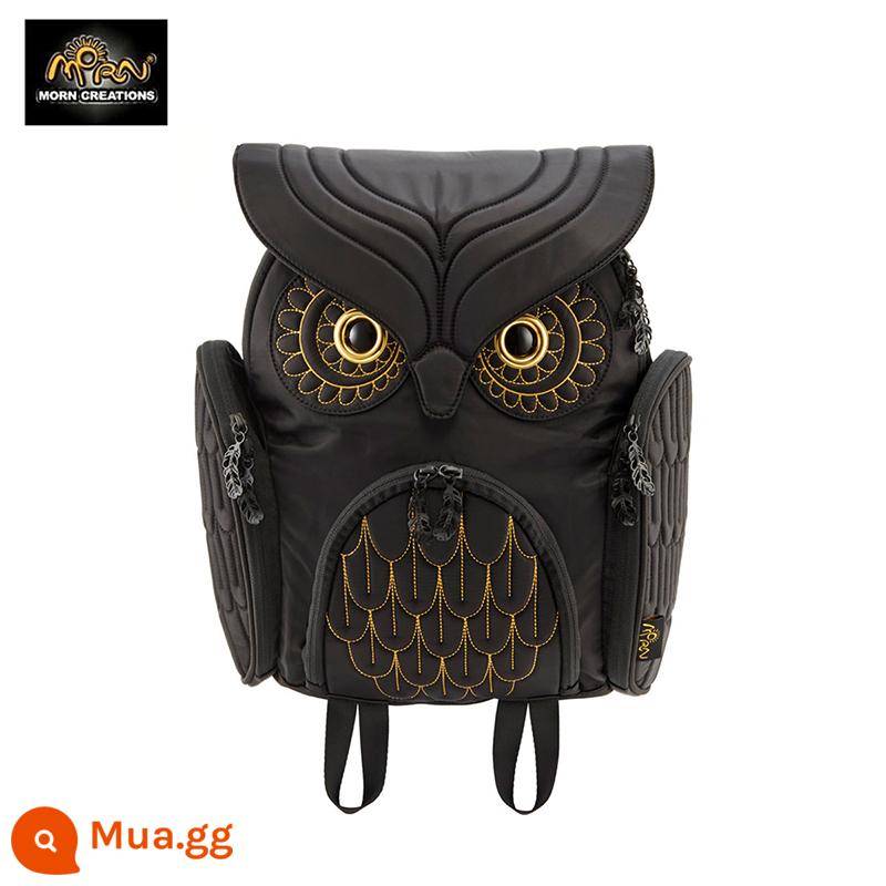 Phòng trưng bày thiết kế Hồng Kông Morn Creations Ba lô Owl Phong cách Âu Mỹ Túi thông thường Dung tích lớn Thời trang - Đen chỉ vàng size M (OW-382)