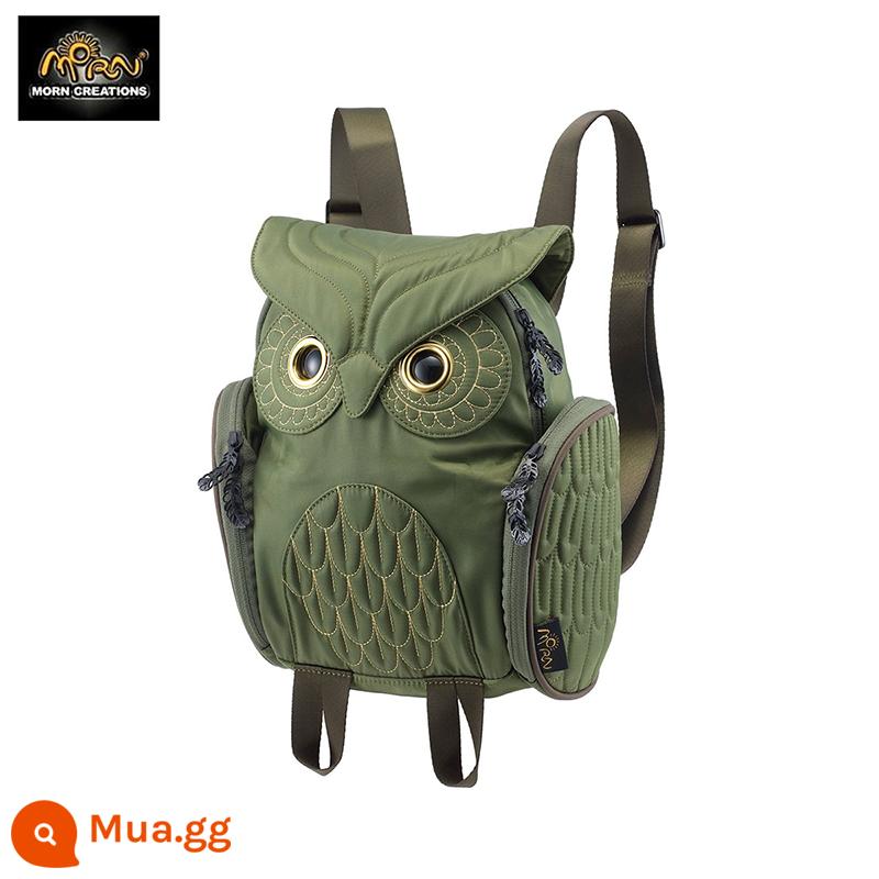 Phòng trưng bày thiết kế Hồng Kông Morn Creations Ba lô Owl Phong cách Âu Mỹ Túi thông thường Dung tích lớn Thời trang - Chỉ vàng xanh olive cỡ S (OW-386)