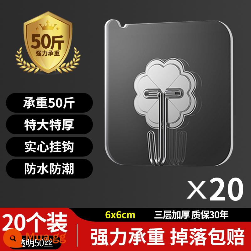 Móc dính móc chịu lực mạnh mẽ không đục lỗ không dấu vết dính tường bếp cửa phòng tắm treo quần áo dính móc - Chất kết dính dày trong suốt + móc nhỏ chắc chắn [20 gói]