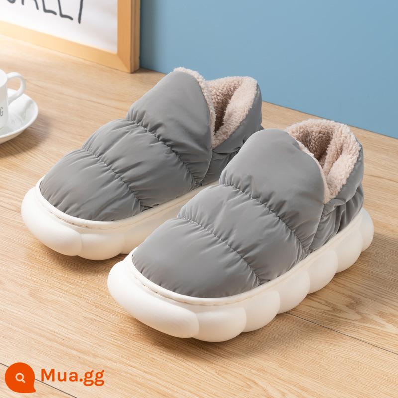 Giày cotton mùa đông nữ Plus nhung túi trong nhà chống trơn trượt đáy dày ấm áp sang trọng nhốt dép bông nam mùa đông - Màu xám [cảm giác như dẫm phải cứt--cộng với nhung và dày lên]