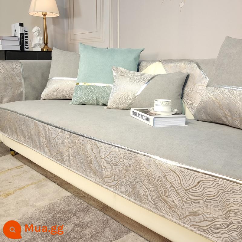 Đệm sofa sang trọng nhẹ bốn mùa phổ quát chống trượt mới hiện đại tối giản đệm chenille da cao cấp bọc ghế sofa tùy chỉnh - Meiyun-màu xám