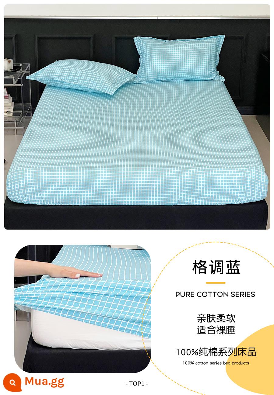 Tấm trải giường bằng vải cotton nguyên chất một mảnh chống trượt Simmons bao gồm tất cả các túi ngủ chống bụi mùa thu đông 2023 phong cách mới - Màu xanh sành điệu [cotton thân thiện với da, thích hợp cho mẹ và bé]