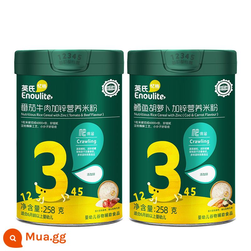 Mỳ ăn dặm cho trẻ sơ sinh Yingshi thực phẩm không ăn dặm cà chua thịt bò cá tuyết cà rốt plus kẽm Mỳ gạo trẻ em 3 đoạn - [2 lon] Bò Cà Chua + Cà Rốt Cá Tuyết