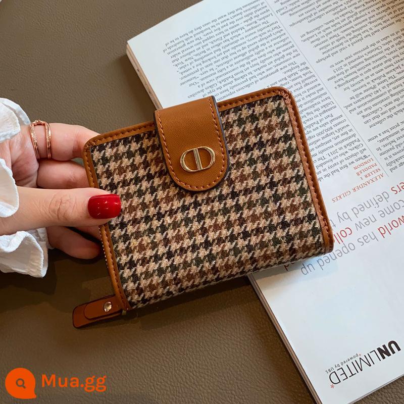 Ví đựng tiền xu nữ nhỏ mini nhỏ gọn ví nữ 2022 phong cách hot ví đựng thẻ bằng vải houndstooth cao cấp cho nữ - nâu