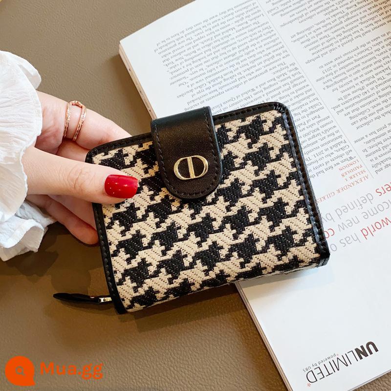 Ví đựng tiền xu nữ nhỏ mini nhỏ gọn ví nữ 2022 phong cách hot ví đựng thẻ bằng vải houndstooth cao cấp cho nữ - đen