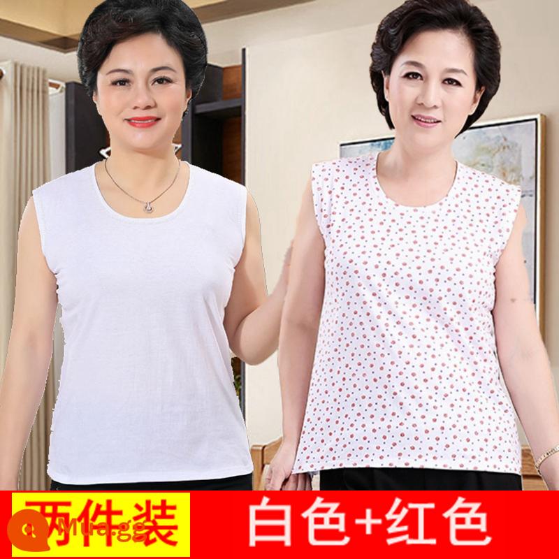 Áo vest nữ trung niên và cao tuổi cotton nguyên chất rời bà già bà nội bông mẹ đồ lót người già áo lót mùa hè phần mỏng - 2 miếng bông nguyên chất [đỏ + trắng]