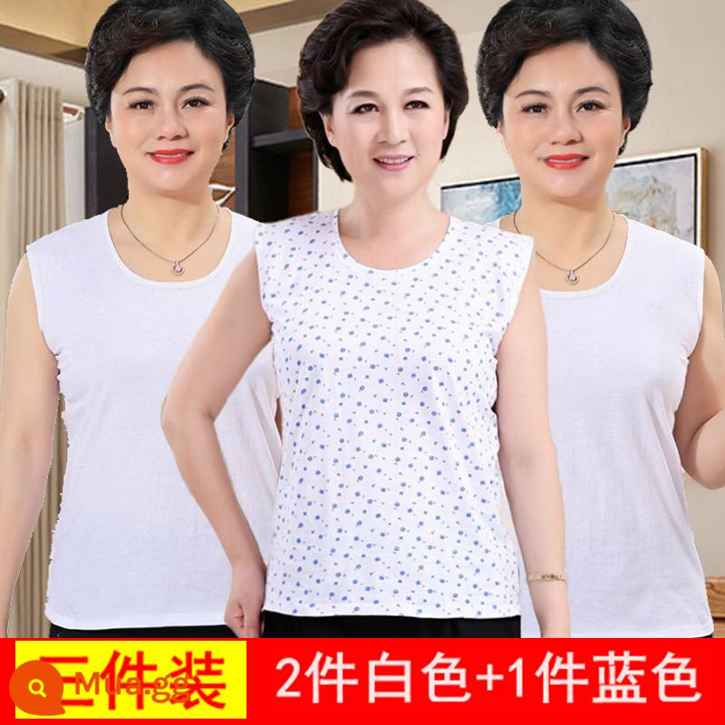 Áo vest nữ trung niên và cao tuổi cotton nguyên chất rời bà già bà nội bông mẹ đồ lót người già áo lót mùa hè phần mỏng - 3 miếng cotton nguyên chất [trắng + trắng + xanh]