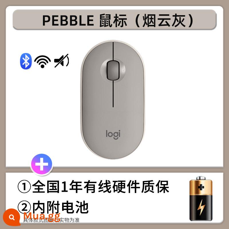 Logitech Pebble Bluetooth không dây hai chế độ tắt tiếng chuột máy tính đá cuội thời trang bé gái siêu mỏng di động dễ thương - Sỏi màu xám khói