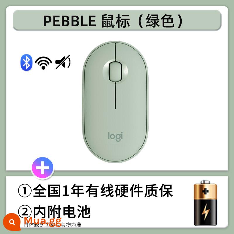 Logitech Pebble Bluetooth không dây hai chế độ tắt tiếng chuột máy tính đá cuội thời trang bé gái siêu mỏng di động dễ thương - Sỏi xanh bạc hà