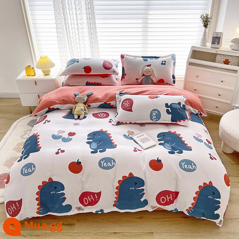 Lưới đỏ cotton nguyên chất 4 mảnh 100 ga trải giường cotton vỏ chăn 1.8 đôi vỏ chăn trải giường Bộ 4 món mùa thu và mùa đông nguồn cung cấp - Thiên đường khủng long