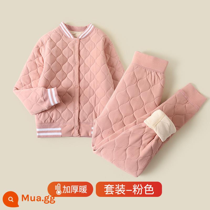 Đồng phục hiện vật trẻ em bông áo lót bên trong mùa đông nhung dày ấm áo quần áo cotton bé gái làm nóng quần áo và quần - [Sakura Pink] Bộ đồ tạo tác đồng phục học sinh bằng len, chịu lạnh -20oC