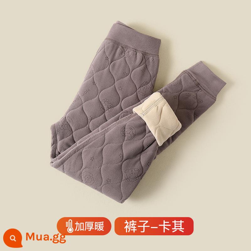 Đồng phục hiện vật trẻ em bông áo lót bên trong mùa đông nhung dày ấm áo quần áo cotton bé gái làm nóng quần áo và quần - [Kaki] Quần giả đồng phục học sinh bằng len, chịu lạnh -20oC