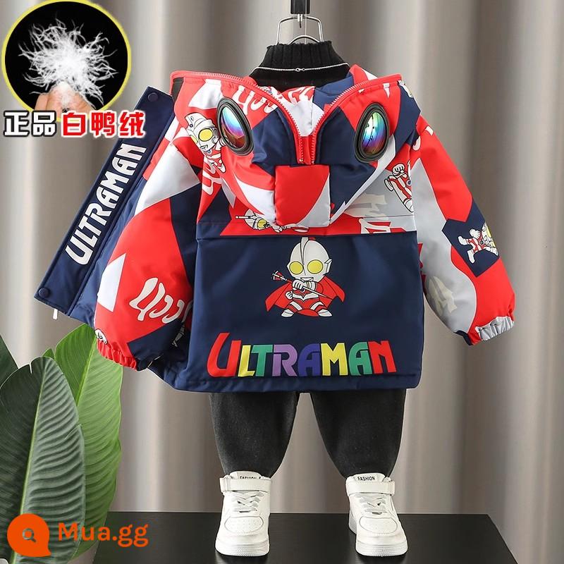 Ultraman Bé Trai Xuống Áo Khoác Trẻ Em 2023 Mới Mặc Mùa Đông Trắng Vịt Xuống Áo Khoác Dày Ấm Áp Cho Bé Quần Áo Cotton - Đỏ 573 [vịt trắng xuống]