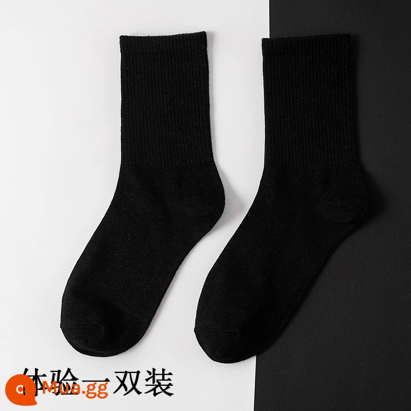 Tất nữ mùa xuân hè tất dài đến bắp chân màu trắng thể thao cotton theo xu hướng mùa xuân mặc ngoài khử mùi đôi tất dài vớ trắng - 1 đôi màu đen