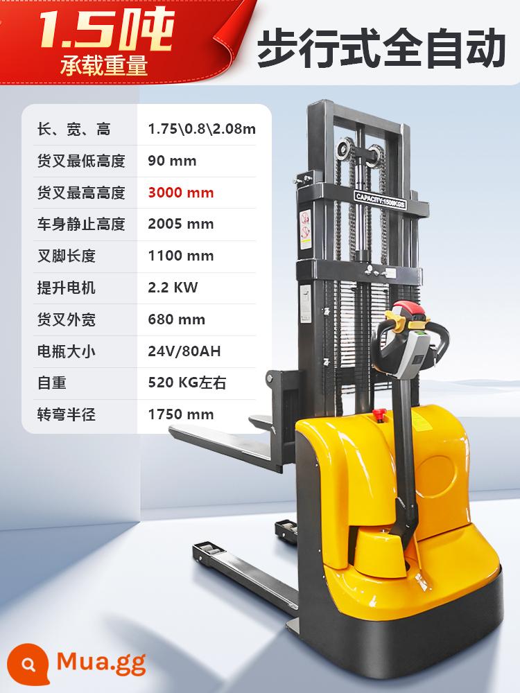 Xe nâng chạy hoàn toàn bằng điện Xe nâng 2 tấn Xe nâng xếp dỡ bán tự động loại nhỏ 1 tấn - Tải trọng 1,5 tấn/lít 3 mét (đi bộ hoàn toàn bằng điện)