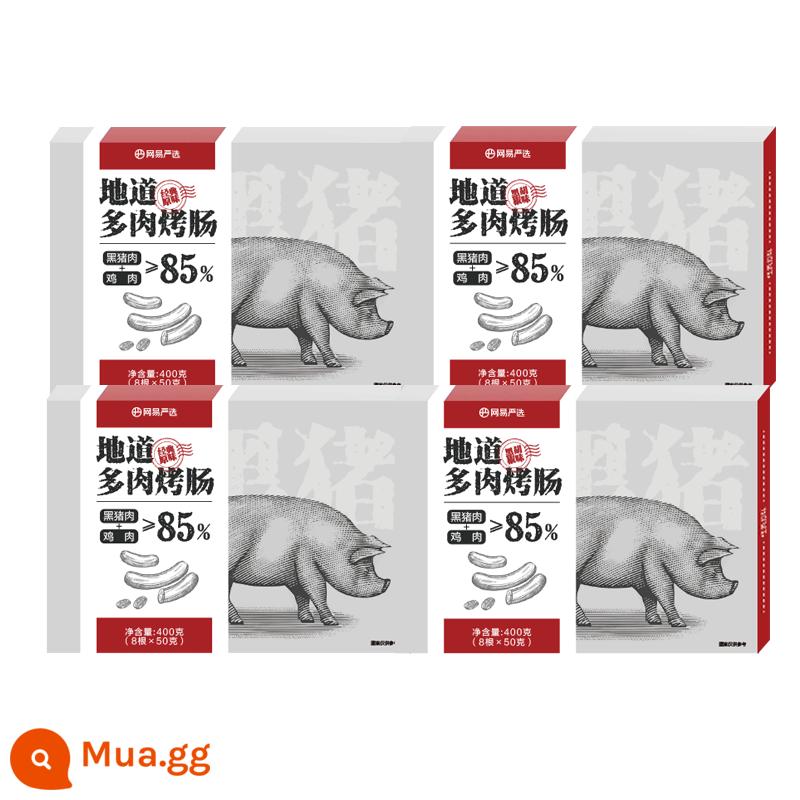 NetEase tuyển chọn kỹ lưỡng xúc xích nướng, xúc xích heo đen, xúc xích nướng trẻ em đá núi lửa, không chất phụ gia, xúc xích hot dog nguyên chất chính hãng - [4 hộp]Hương vị nguyên bản*2+tiêu đen*2