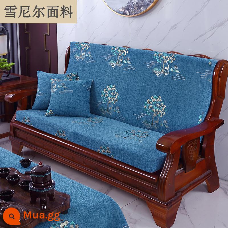 Đệm sofa gỗ đặc màu đỏ có tựa lưng một mảnh phù hợp với ghế mùa xuân và mùa thu kiểu cũ Thảm chống trượt của Trung Quốc cho tất cả các mùa - Bạch quả xanh