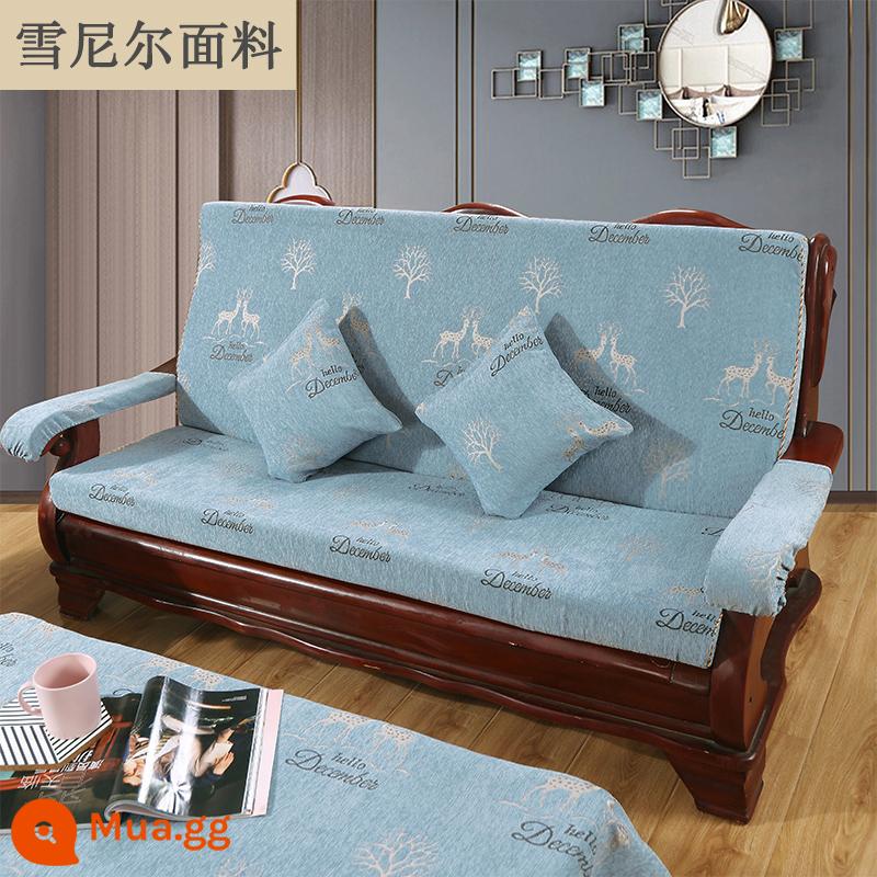 Đệm sofa gỗ đặc màu đỏ có tựa lưng một mảnh phù hợp với ghế mùa xuân và mùa thu kiểu cũ Thảm chống trượt của Trung Quốc cho tất cả các mùa - hươu may mắn màu xanh lá cây