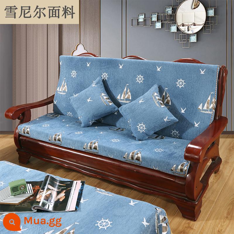 Đệm sofa gỗ đặc màu đỏ có tựa lưng một mảnh phù hợp với ghế mùa xuân và mùa thu kiểu cũ Thảm chống trượt của Trung Quốc cho tất cả các mùa - Màu xanh mịn