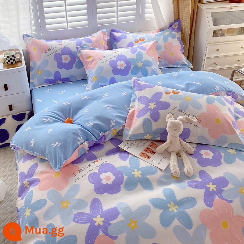 Ins Giường Cotton Nguyên Chất Bộ 4 Món 100 Cotton Nhỏ Tươi Trẻ Em Ga Trải Giường Vỏ Chăn Ga Gối Ký Túc Xá Chần Gòn Bộ 3 - QianqianhuayangH