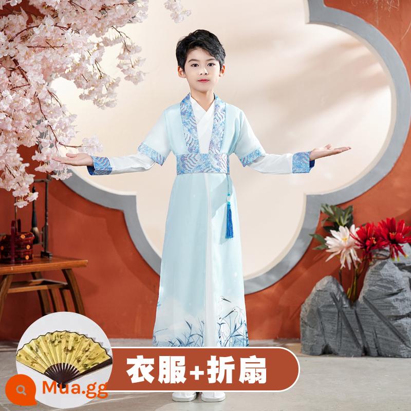 Quần áo trường học quốc gia dành cho trẻ em Hanfu Nam sinh mùa hè Trang phục kinh ba nhân vật Cô gái Ngày thiếu nhi Tang Suit Học sinh tiểu học Sách trẻ em Trang phục cổ đại - Cần cẩu bên ngoài khăn choàng và bên trong phong cách nam + quạt