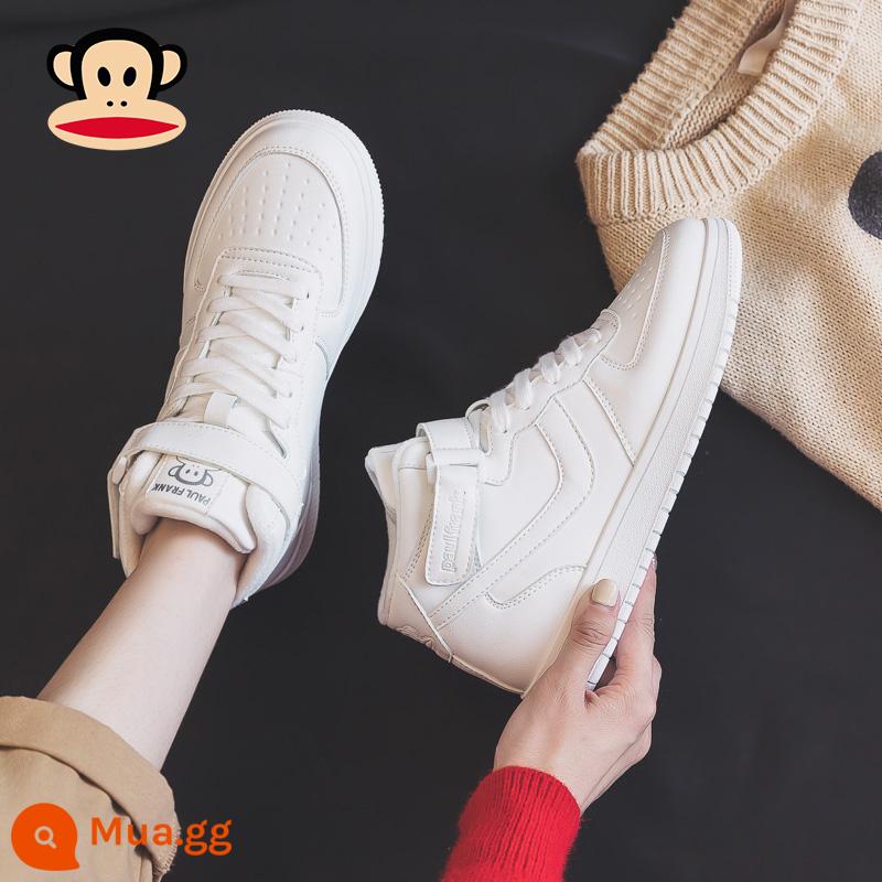 Khỉ Miệng Lớn Thu Đông Plus Nhung Cotton Giày Nữ Mới 2022 Phong Cách Hot Bóng Xám Ống Cao Giày Thể Thao Thường Ngày Giày Ban - Trắng (không có nhung)