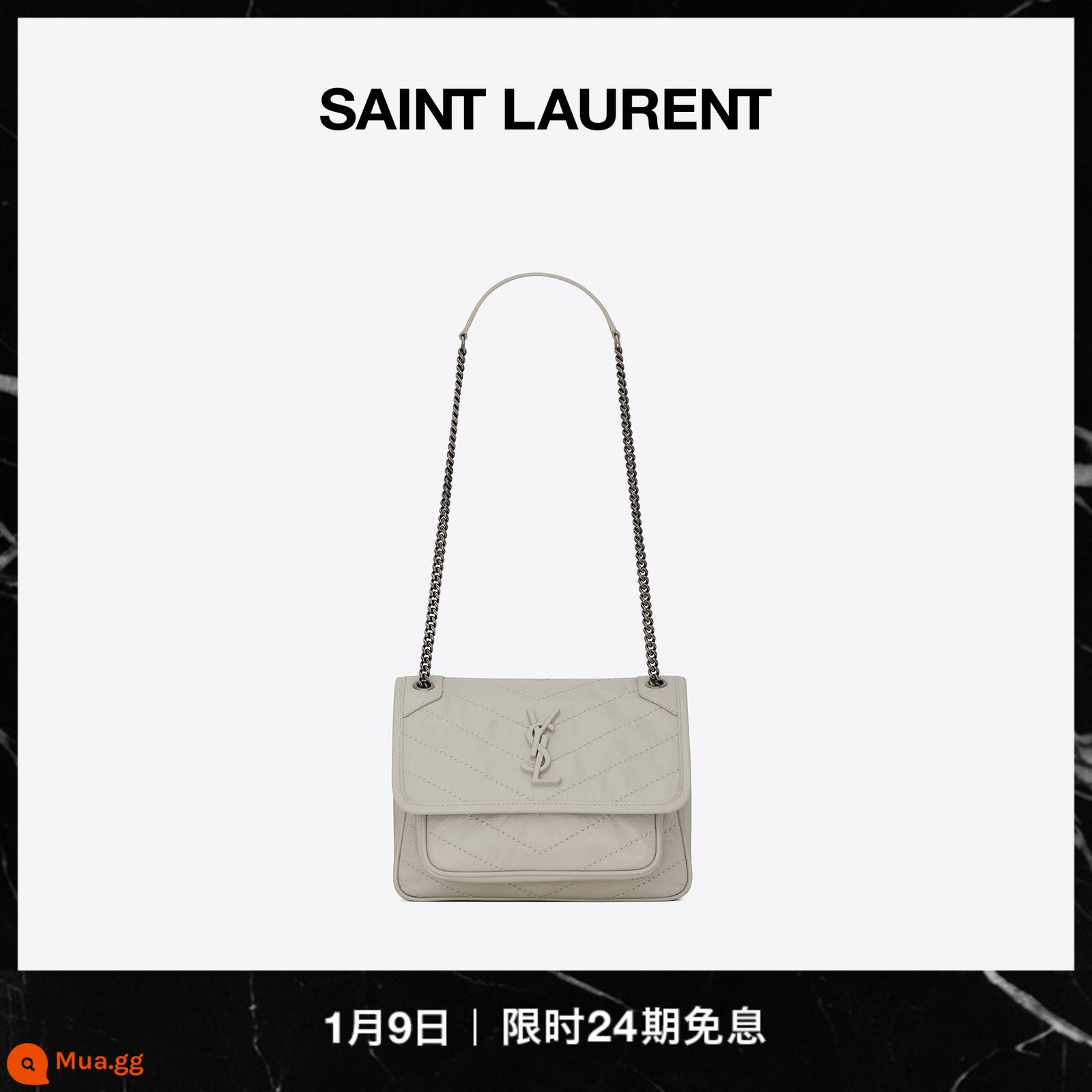 [Quà tặng] Túi đeo chéo nữ YSL/Yves Saint Laurent NIKI Mini Retro Da dây xích Túi đeo vai - màu trắng cổ điển