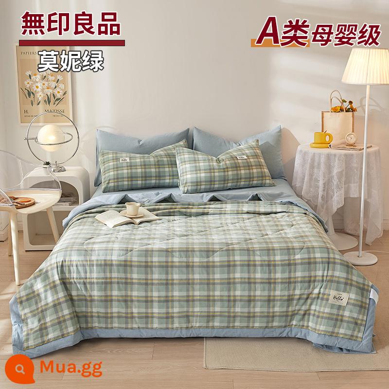 MUJI cotton cotton có thể giặt được chăn mỏng mùa hè chăn bông nguyên chất thoáng mát chăn bốn món điều hòa không khí chăn mùa hè có thể giặt bằng máy - Moni Green [Bông Loại A dành cho bà mẹ và trẻ sơ sinh]