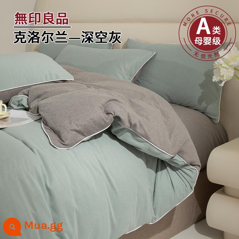 MUJI 2 Mặt Plus Nhung Sữa Nhung Giường 4 Bộ Nhung San Hô Mùa Đông Làm Dày Giường Vỏ Chăn Dép Nỉ - Cloreland—Màu xám không gian sâu [Loại A dành cho bà mẹ và trẻ sơ sinh, không rụng lông, chống tĩnh điện]