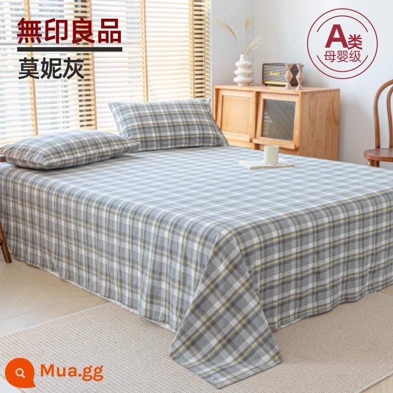 MUJI Ga Giường Đơn Cotton Nguyên Chất 100 Ký Túc Xá Giường Đơn Full Cotton Chần Gòn Đơn Giản Màu Đôi Áo Gối Chần Gòn Bộ 3 2 - Moni xám [100% cotton]