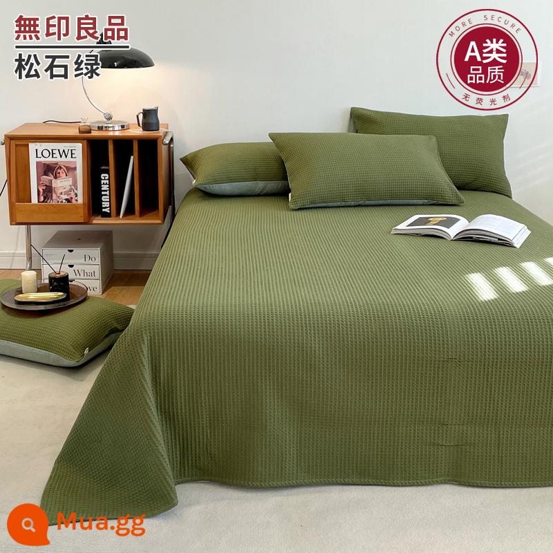 MUJI Class A cotton nguyên chất ga trải giường cotton đã giặt 1 mảnh 100 cotton ký túc xá Bộ 3 món chăn đơn 1.5m nam đơn - Màu xanh ngọc lam [bánh quế 100 cotton, thoải mái và thân thiện với da]