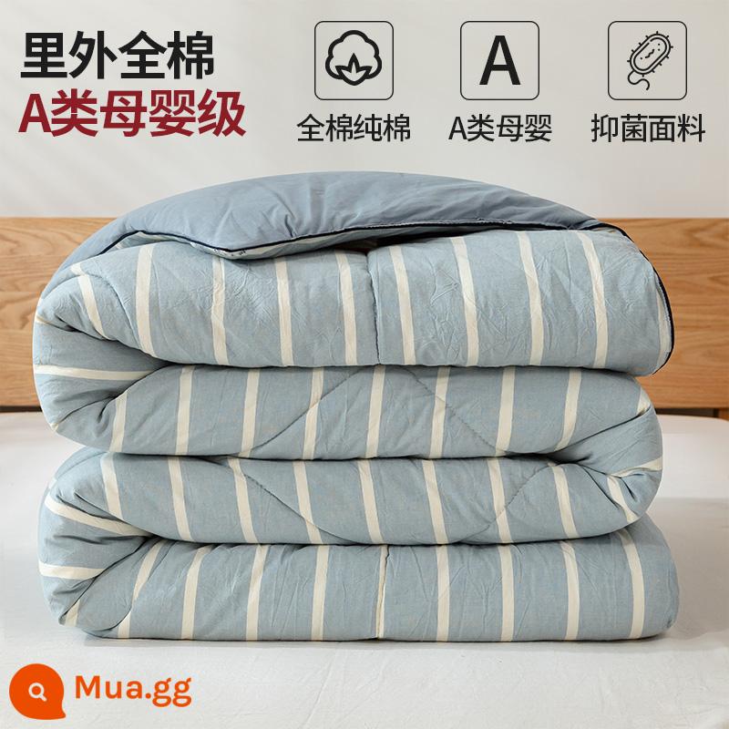 Chăn bông MUJI Tân Cương chăn ấm chăn mùa đông chăn điều hòa chăn xuân thu lõi chăn bông nguyên chất chăn mát - Sọc xanh [Vải cotton loại A dành cho bà mẹ và trẻ sơ sinh, 100% cotton Tân Cương]