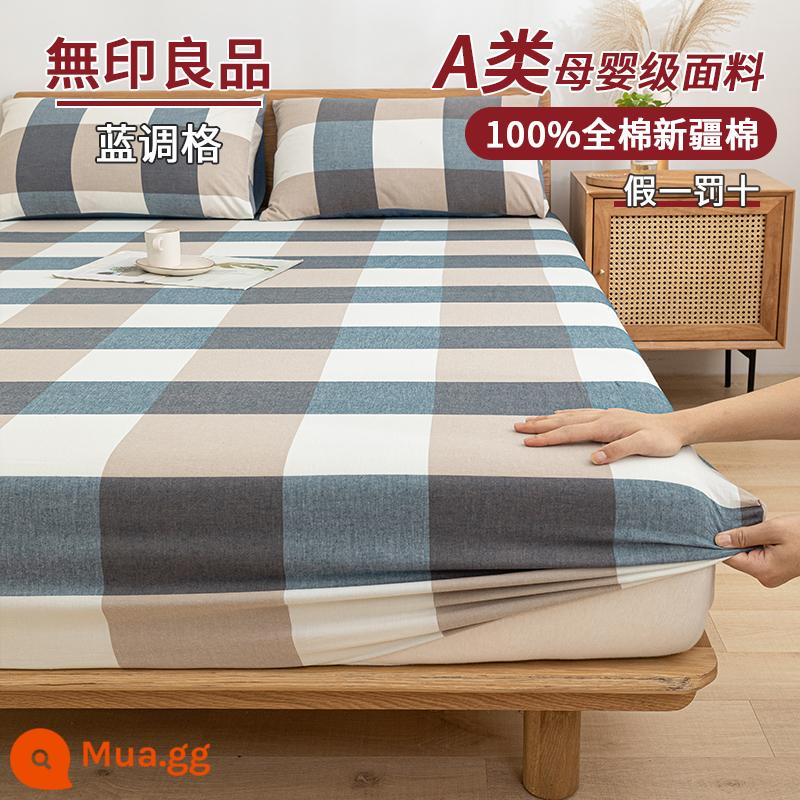 MUJI Túi Đựng Giường Cotton Nguyên Chất Một Mảnh Ga Trải Giường Bằng Cotton Bọc Giường Simmons Nệm Nệm Giường Túi Chống Bụi Ga Trọn Gói - Kiểu màu xanh lam [Loại A 100% cotton đã giặt]