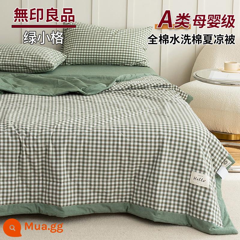 MUJI cotton cotton có thể giặt được chăn mỏng mùa hè chăn bông nguyên chất thoáng mát chăn bốn món điều hòa không khí chăn mùa hè có thể giặt bằng máy - Lưới nhỏ màu xanh lá cây [100% cotton Loại A dành cho bà mẹ và trẻ sơ sinh]