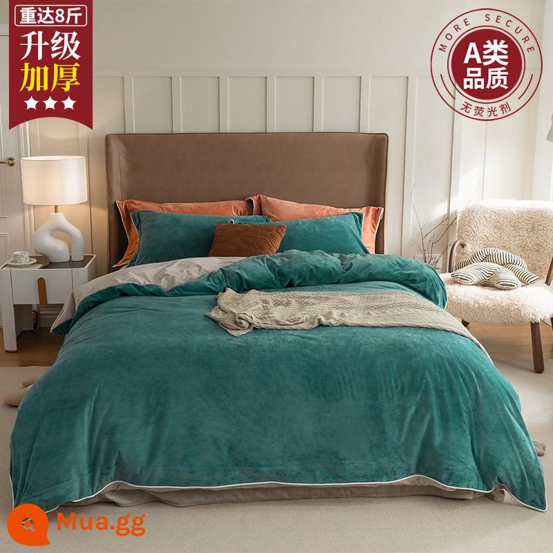 Sữa MUJI Nhung Giường 4 Bộ Nhung San Hô Mùa Đông 2 Mặt Plus Nhung Giường Vỏ Chăn Dép Nỉ Chăn Ga Gối - Combo đôi màu be ngọc lục bảo [Nhung baby loại A, chống tĩnh điện, không rụng lông]