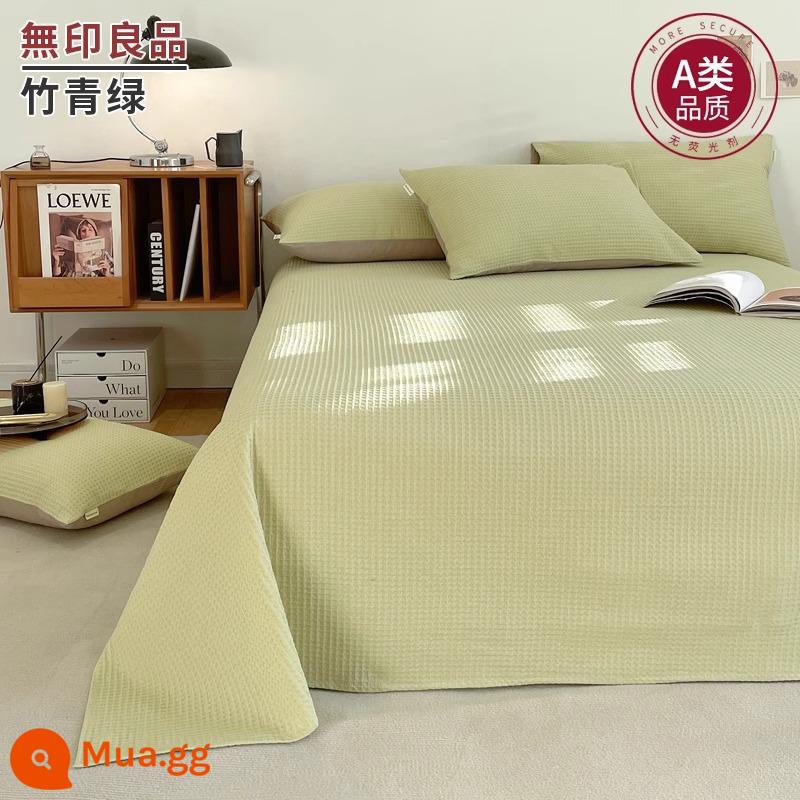 MUJI Class A cotton nguyên chất ga trải giường cotton đã giặt 1 mảnh 100 cotton ký túc xá Bộ 3 món chăn đơn 1.5m nam đơn - Tre xanh [bánh quế 100 cotton, thoải mái và thân thiện với da]