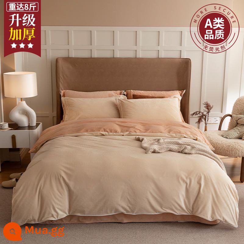 Sữa MUJI Nhung Giường 4 Bộ Nhung San Hô Mùa Đông 2 Mặt Plus Nhung Giường Vỏ Chăn Dép Nỉ Chăn Ga Gối - Qianmi-Kem Cam [Nhung trẻ em loại A, chống tĩnh điện, không rụng lông]