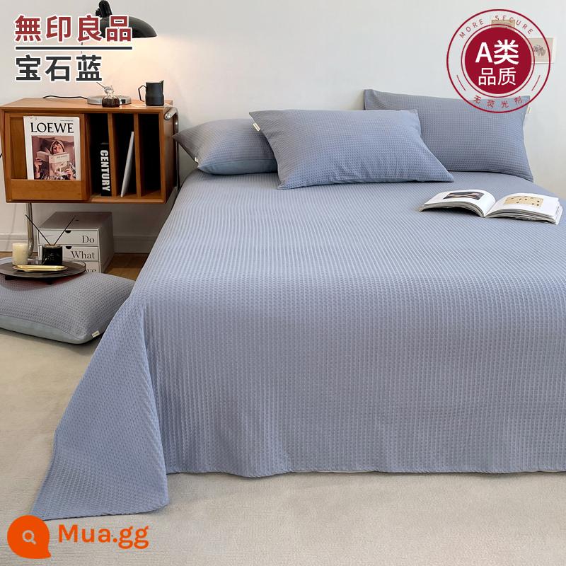 MUJI Class A cotton nguyên chất ga trải giường cotton đã giặt 1 mảnh 100 cotton ký túc xá Bộ 3 món chăn đơn 1.5m nam đơn - Màu xanh sapphire [bánh quế 100 cotton, thoải mái và thân thiện với da]