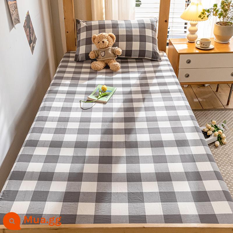 MUJI Cotton Trang Bị Tấm Ký Túc Xá Sinh Viên Cotton Đặc Biệt Drap Giường Nệm Giường Túi Đơn Tấm Bọc Bộ Giường - Lưới giữa màu xám [100% cotton đã giặt sạch, một hàng giả sẽ bị phạt mười]