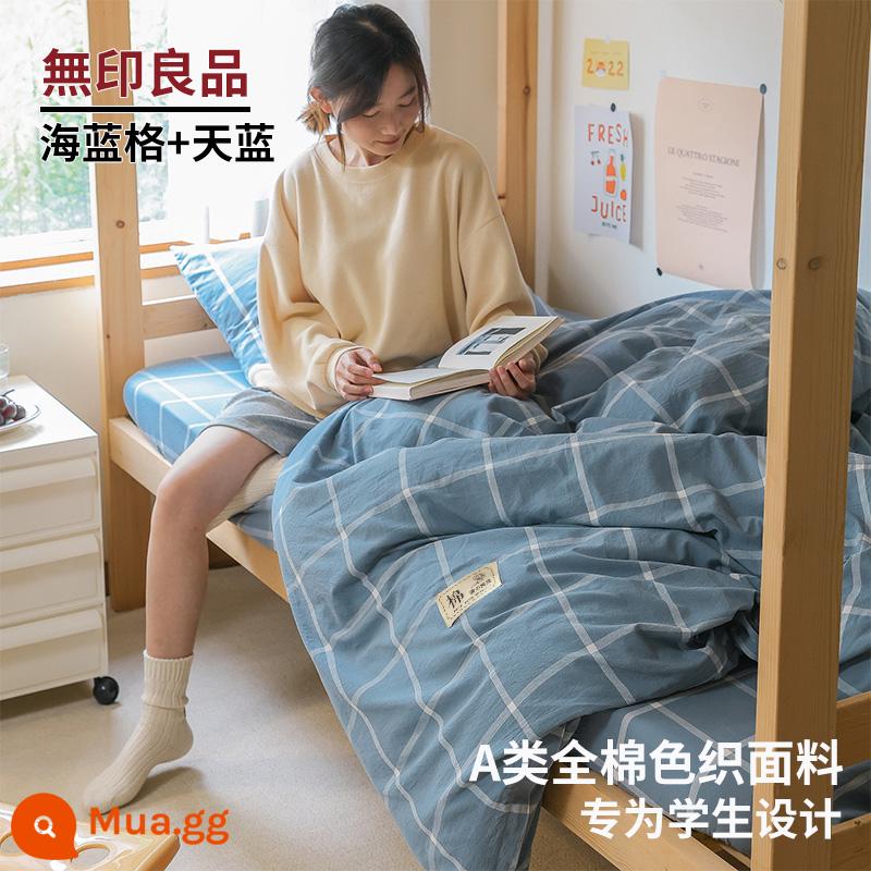 MUJI sinh viên đại học ký túc xá giường 3 bộ cotton nguyên chất ga giường đơn vỏ chăn ga gối 4 Bộ 6 - Hailange + Sky Blue [Loại A 100% cotton đã giặt, thân thiện với da và có thể ngủ khỏa thân]