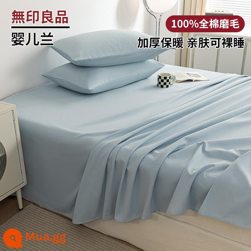 MUJI nguyên chất cotton chải tấm đơn 100 cotton dày ký túc xá giường đơn màu áo gối 3 bộ 2 - Lan Baby [100% cotton dày chải, một giả phạt mười]