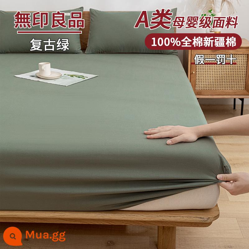 MUJI Đẳng Cấp Một bông nguyên chất giường túi đơn mảnh cotton 100 drap trải giường trải chiếu tatami nệm bảo vệ bụi che - Màu xanh cổ điển [Loại A 100% cotton Tân Cương]