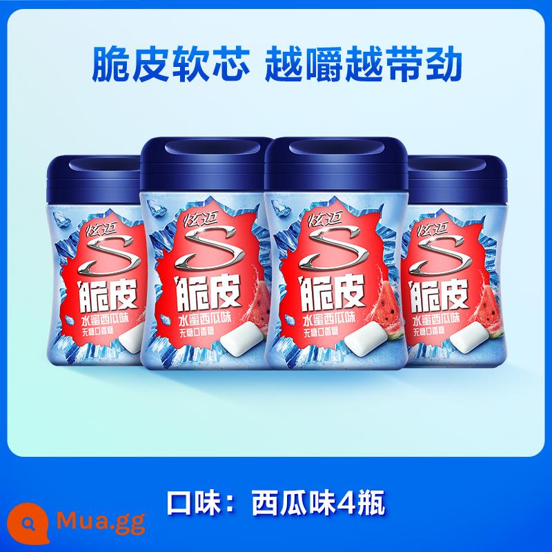 Kẹo cao su Xuanmai ice nổ giòn không đường 40 viên 4 chai cà phê dưa hấu bạc hà hơi thở thơm mát ăn vặt bình dân - Hương dưa hấu*4 chai