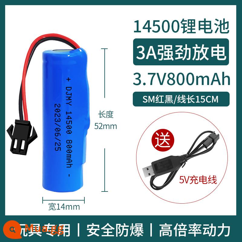 18650 pin lithium 12 v công suất lớn 3.7 v đèn pha năng lượng mặt trời nhập khẩu âm thanh đặc biệt pin sạc 7.4 v - [Bộ sạc 1/14500] 800 mAh + cáp sạc pin lithium 14500 kèm cáp