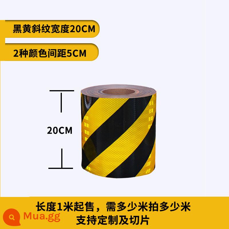 Màu đen và màu vàng twill lưới pha lê màng phản chiếu dán sàn nhà để xe an toàn giao thông đường bộ chuyển hướng ban đêm dải phản quang chống va chạm - Lăng kính màu đen và vàng kỹ thuật chéo rộng 20CM, dài 3 mét, thích hợp sử dụng ngoài trời, độ sáng cao và phản chiếu